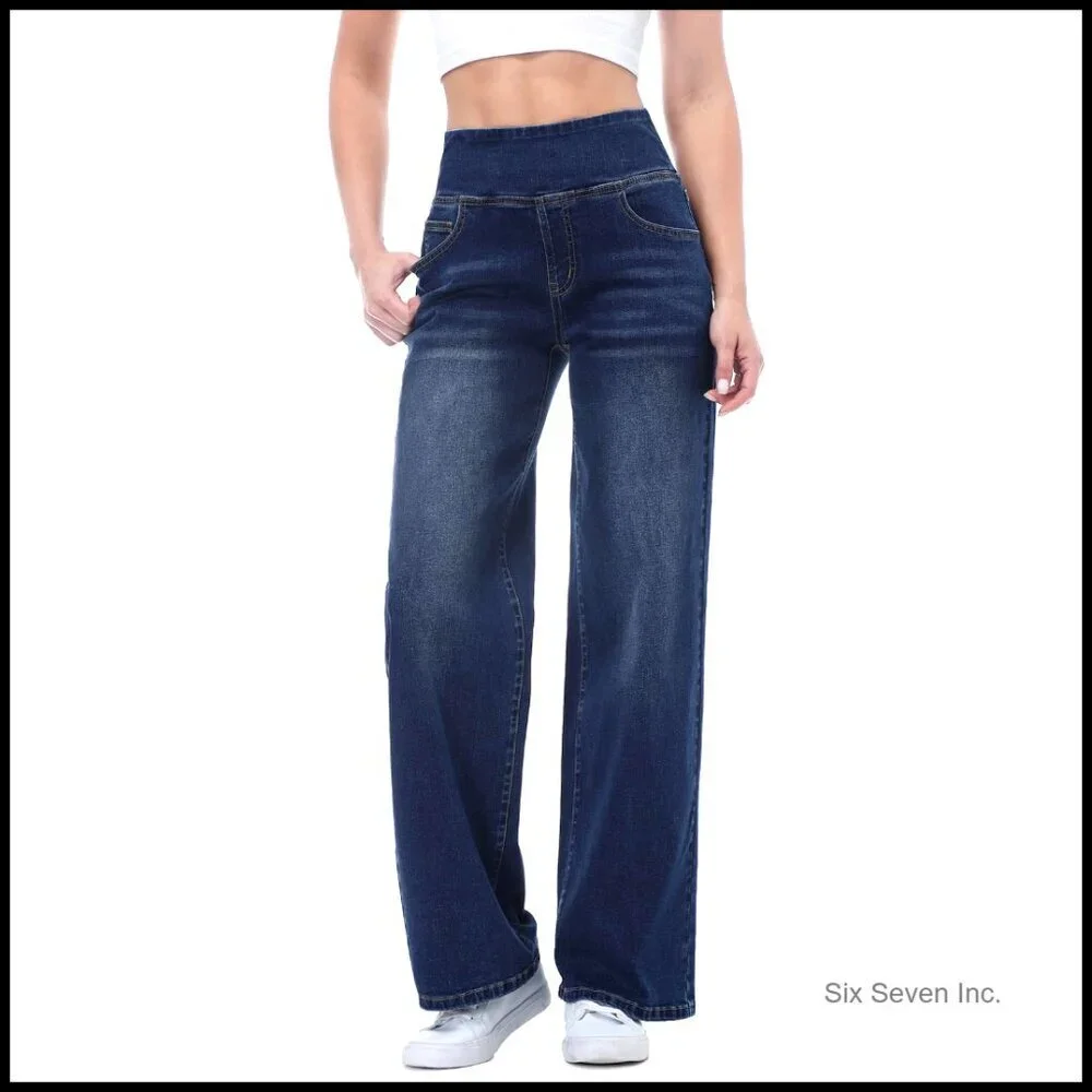 Wide Leg Jeans High Waisted Stretchy Tummy Control Straight Leg Denim Pants
